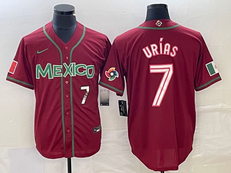 Men 2023 World Cub Mexico 7 Urias Red Nike MLB Jersey1